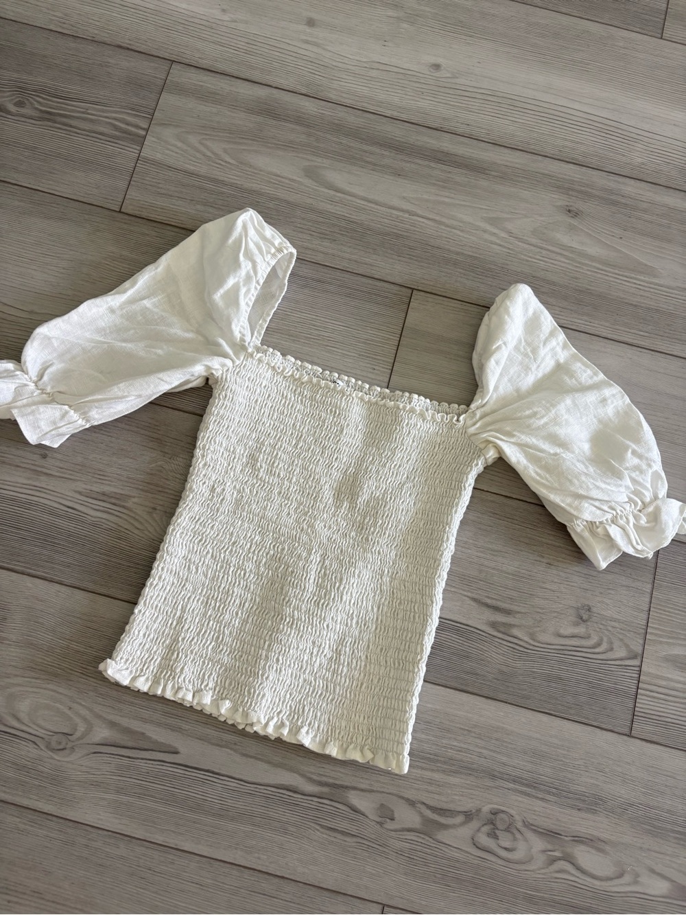 Reformation White Smocked Puff-Sleeve Women’s Top